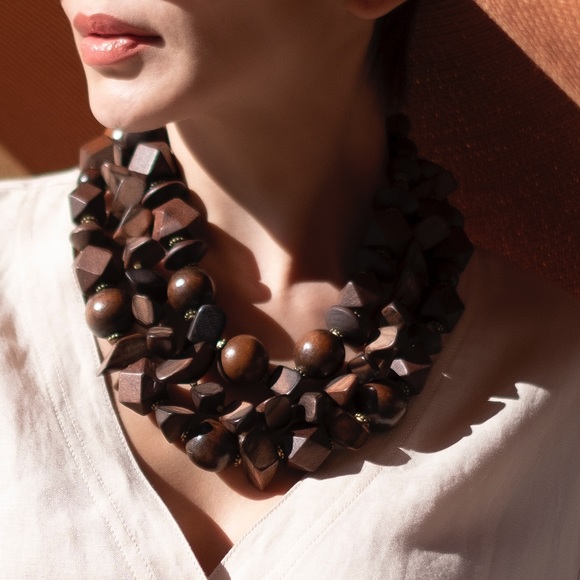 Handmade Wooden Statement Necklace - Picture 4 of 4